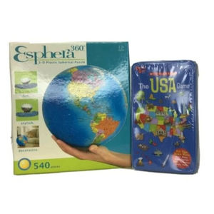 Esphera 360 3D Plastic Spherical Jigsaw Puzzle Plus Scholastic USA Game Bundle